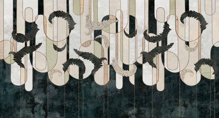 Fotobehang Bladeren op een geometrische textuurachtergrond