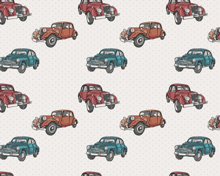 Fotobehang Retro auto&#39;s op een stippenachtergrond