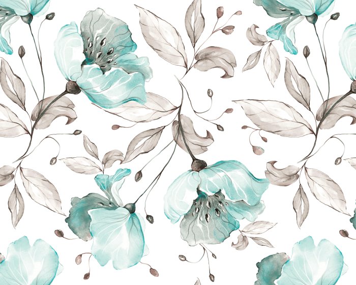 Fotobehang Bloemen en bladeren geschilderd in waterverf op een witte achtergrond