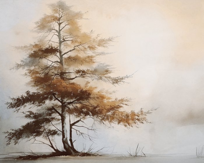 Fotobehang Herfstlandschapsboom in aquarelstijl