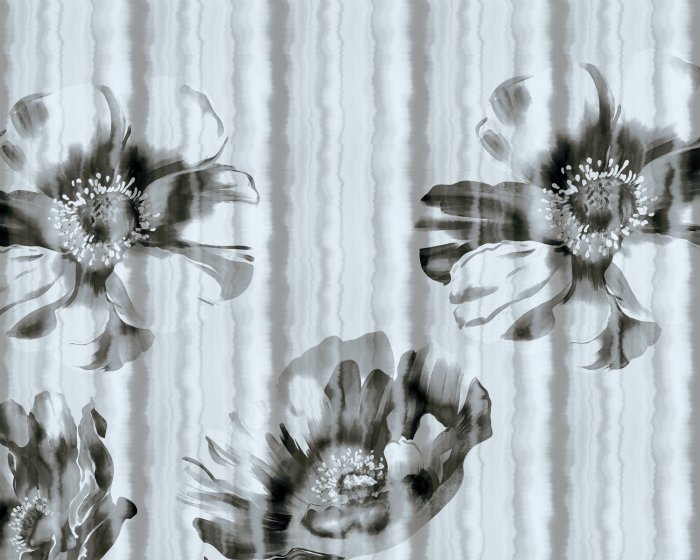 Fotobehang Klaprozen op een gestreepte achtergrond in een monochroom patroon