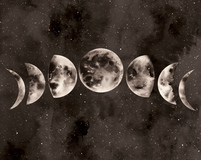 Fotobehang Maanfasenpatroon in aquarelstijl