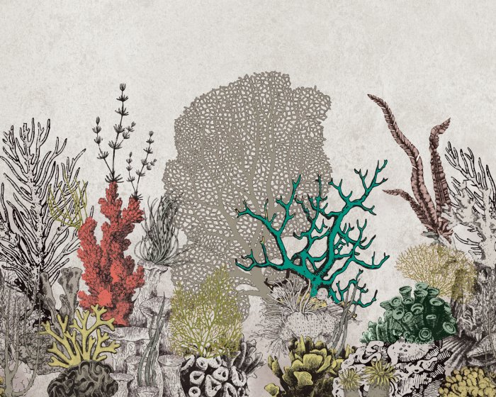 Fotobehang Nautisch patroon met koralen op een gestructureerde achtergrond