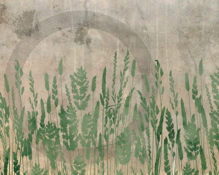 Fotobehang Moderne patronen van veldplanten en geometrische vormen