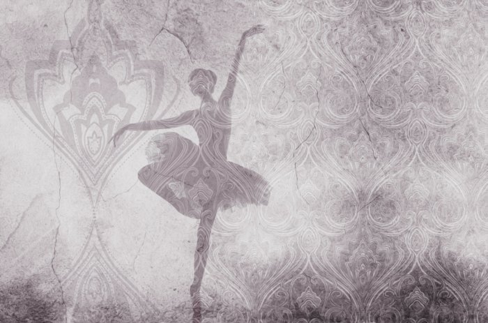 Fotobehang Balletdanseres op een decoratieve achtergrond