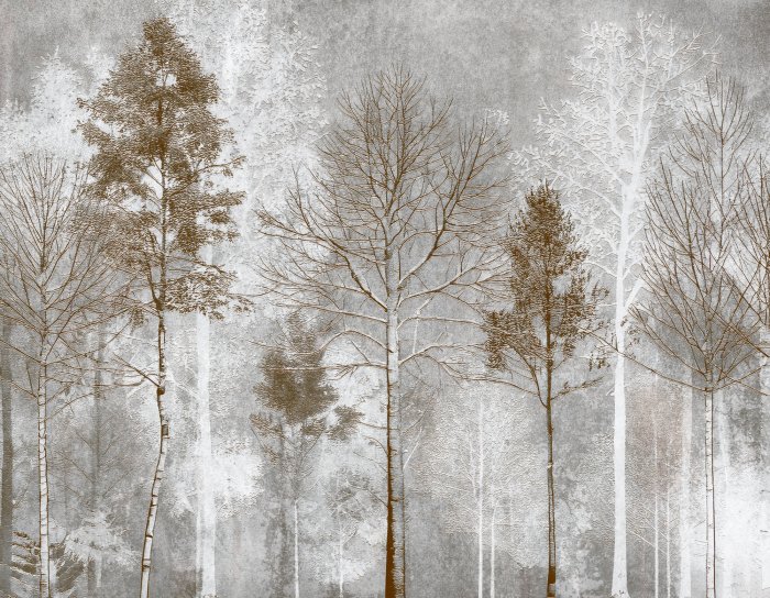 Fotobehang Hoge bomen op een grijze achtergrond