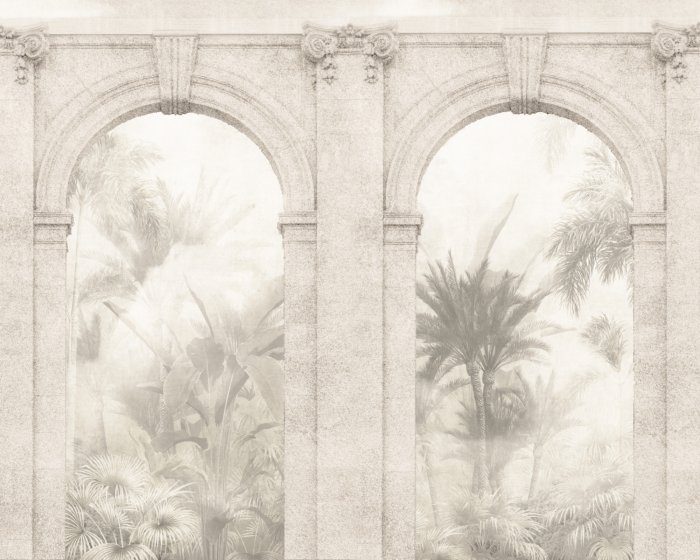 Fotobehang Architectonische bogen en tropisch plantenlandschap