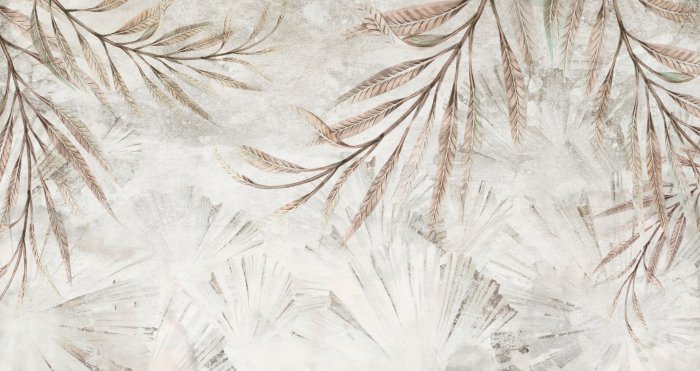 Fotobehang Tropische bladeren op een gestructureerde achtergrond in grijstinten