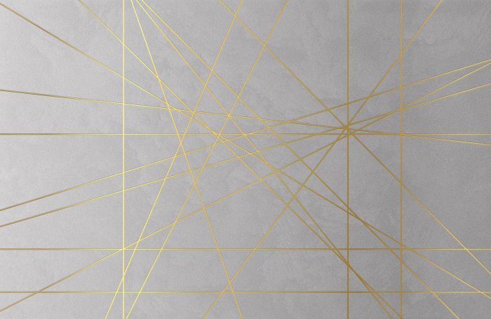Fotobehang Gouden geometrische lijnen op grijs beton