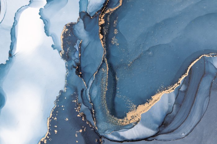 Fotobehang Blauw marmer met goud