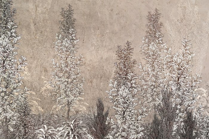 Fotobehang Planten op een beige betonnen achtergrond