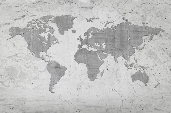 Fotobehang Grijze wereldkaart in industriële stijl
