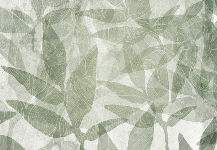 Fotobehang Groene bladeren en geometrische vormen