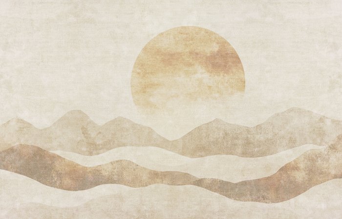 Fotobehang De zon die ondergaat achter een berglandschap