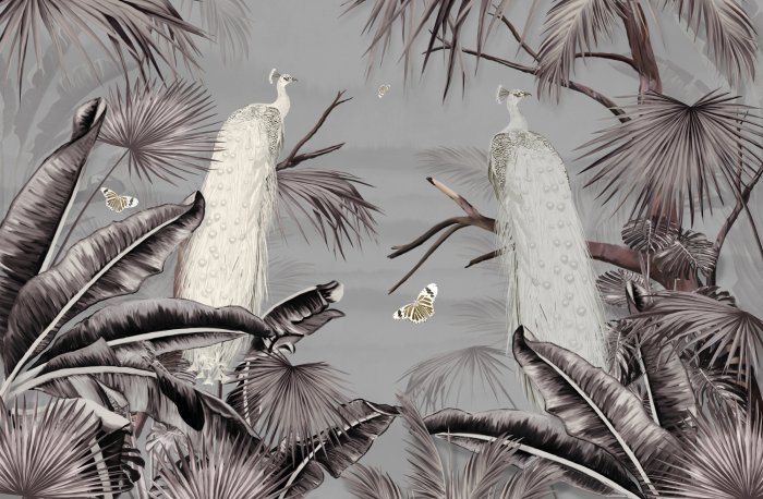 Witte pauwen in de tropen