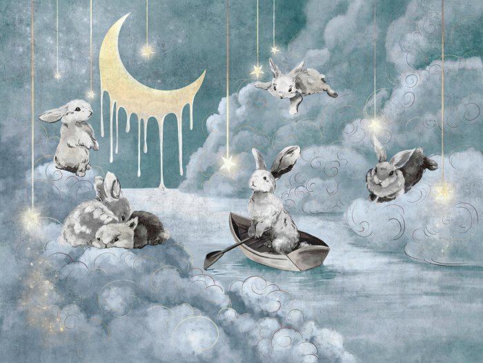 Fotobehang Konijnen in de lucht - een compositie voor kinderen