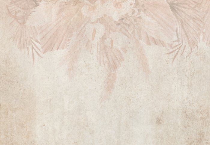 Fotobehang Een compositie van hangende bloemen en tropische bladeren