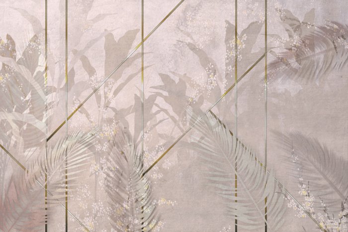 Fotobehang Palmbomen met gouden decoratieve lijnen