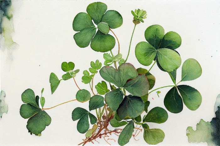 Fotobehang Groene klaverplant geschilderd met waterverf
