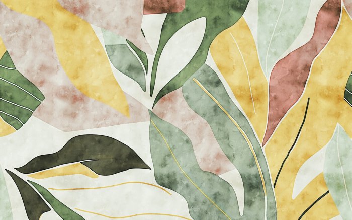 Fotobehang Kleurrijk aquarelbladeren botanisch patroon