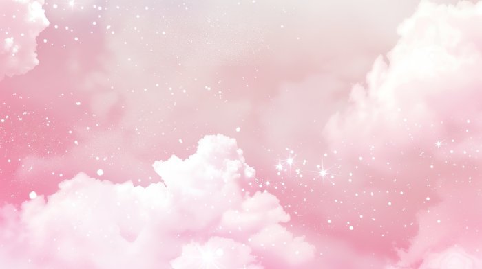 Fotobehang Dikke wolken en sterren in de roze lucht