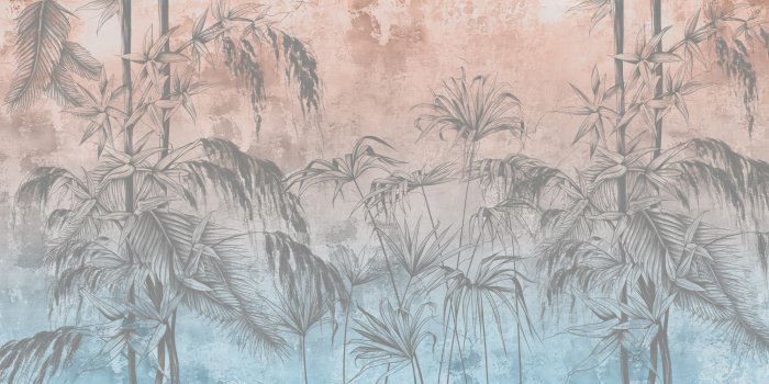 Fotobehang Bamboe takken met bladeren op beton