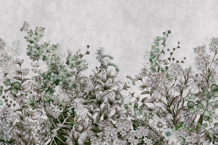 Fotobehang Planten op een grijze betonnen achtergrond