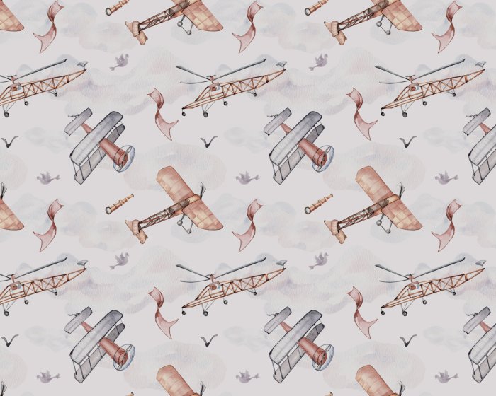 Fotobehang Vliegtuigen tussen de wolken in een aquarellucht