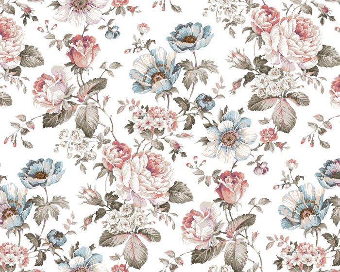 Fotobehang Pastelkleurige aquarelbloemen op een witte achtergrond