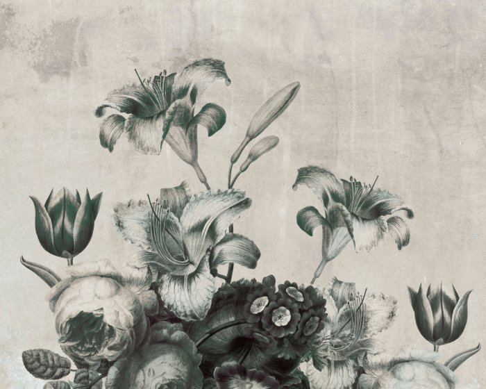 Fotobehang Monochrome vintage bloemen op een gestructureerde achtergrond