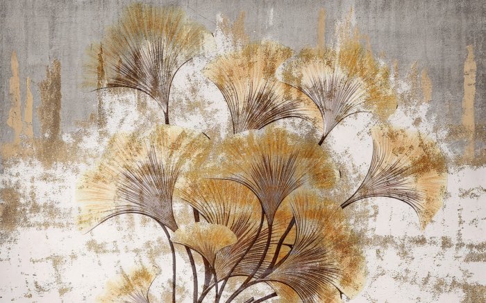 Fotobehang Ginkgobladeren op een gestructureerde achtergrond