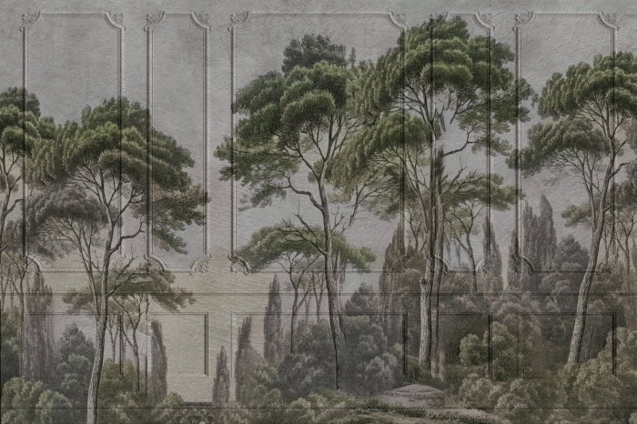 Fotobehang Bos tegen een achtergrond van getextureerd stucwerk