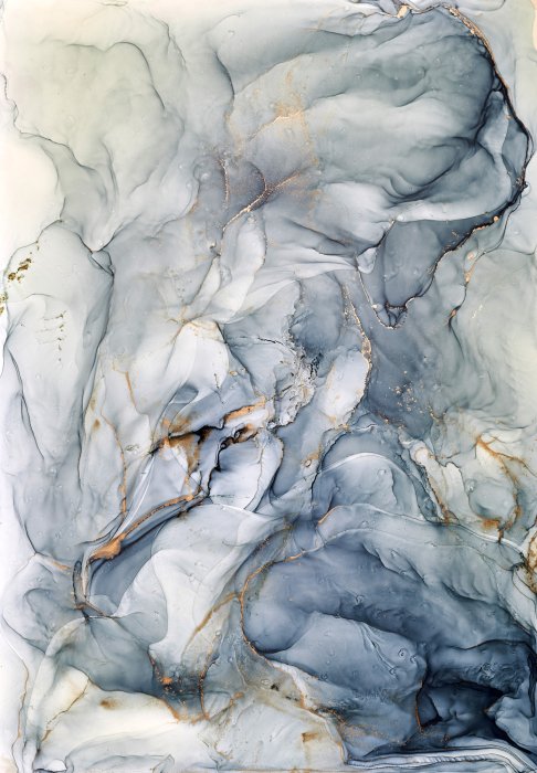 Fotobehang Blauw marmer met gouden accenten in aquarelstijl