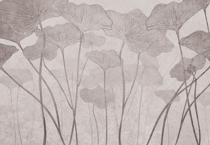 Fotobehang Monochroom bladpatroon met subtiele betontextuur