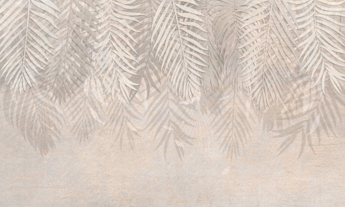 Fotobehang Een plantencompositie met palmbladeren op een beige achtergrond