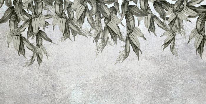 Fotobehang Muurschilderingcompositie met bladeren op een gestructureerde achtergrond