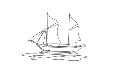 Poster Schip in line art stijl