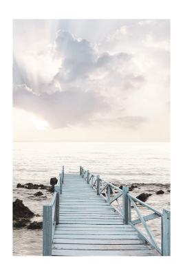 Poster Houten brug met uitzicht op zee