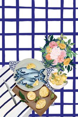 Poster Sardines met citroenen en olijven