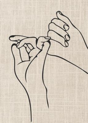 Poster Minimalistische handtekening in line art stijl op een stoffen achtergrond