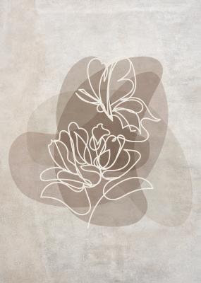 Canvas Vlinder en bloem in line art stijl