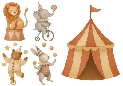 Sticker Leeuw olifant beer en konijn circusdieren
