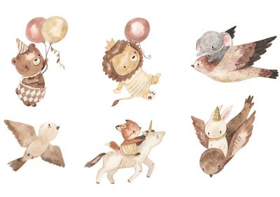 Sticker Schattige aquareldieren met ballonnen