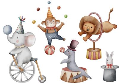 Sticker Aquarel circus-thema dieren
