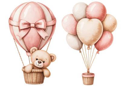 Sticker Een schattige teddybeer en roze ballonnen