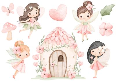 Sticker Aquarelfeeën en bloemen