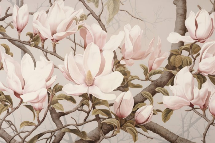 Fotobehang Een picturale compositie van magnoliabloemen