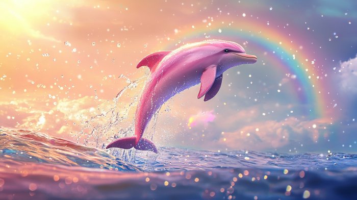 Fotobehang Magische scène met een roze dolfijn