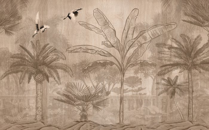 Fotobehang Vintage landschap met palmbomen