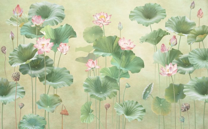 Fotobehang Roze waterlelies tussen groene bladeren - natuurlijk motief